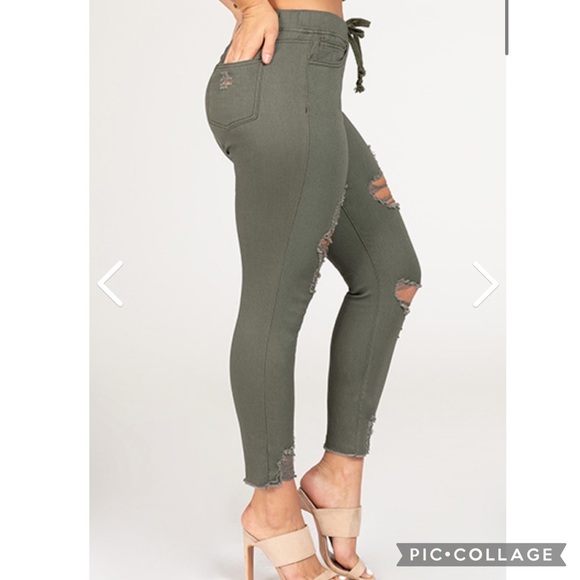 Distressed Ankle Joggers - olive - Picture 3 of 5